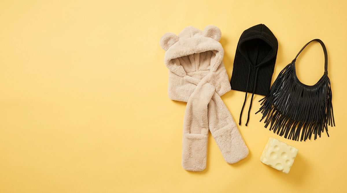 The Well I Need That finds on butter-yellow: Bear Hug Hood, Knit Hood Scarf, Fringe Hobo and Jumbo Cheese Squish